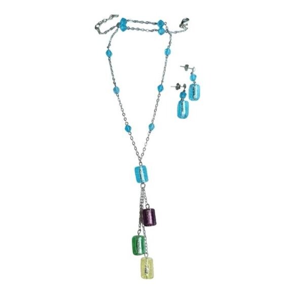 Murano Multi Colour Bead necklace earring set - Picture 2 of 9